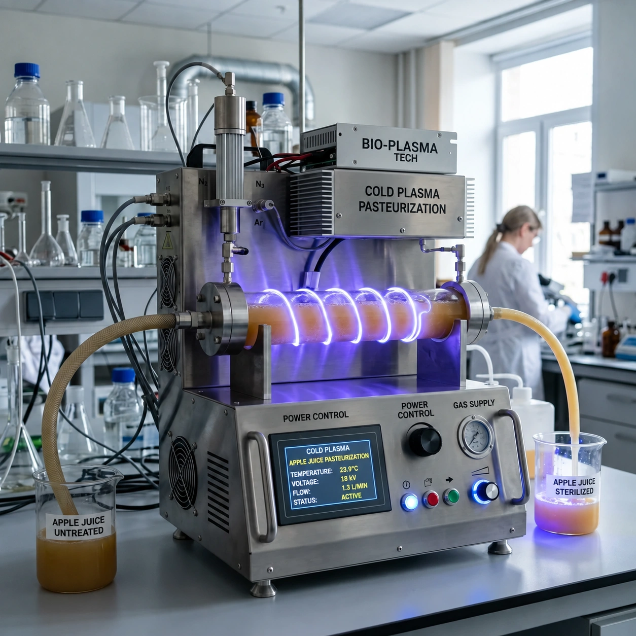 Cold plasma unit for juices