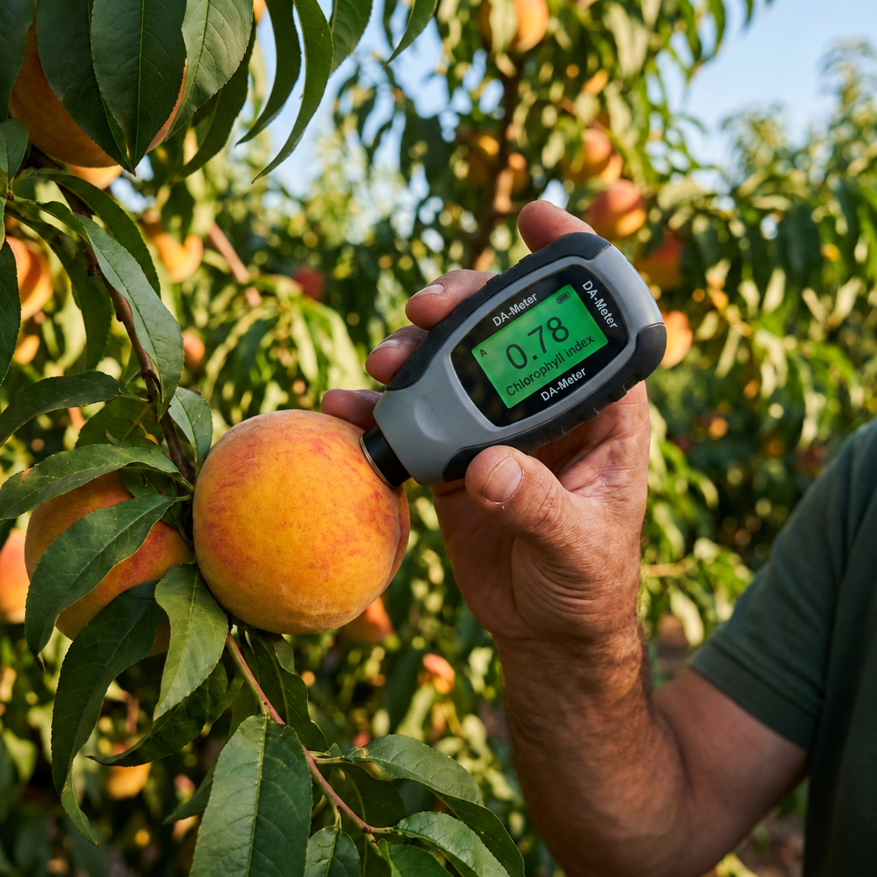 DA-Meter spectrometer in a peach orchard