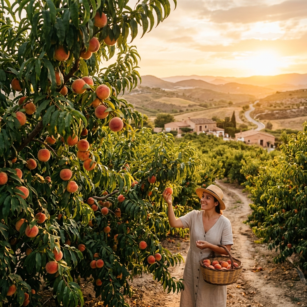 Peach orchard in Spain, Mediterranean terroir
